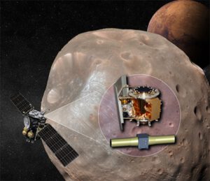 MMX při zkoumání Phobosu - ve výřezu je vidět MEGANE