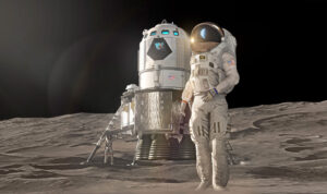 Lunární lander, koncept Lockheed Martin, duben 2019. Návrh je revidovanou a zmenšenou verzí konceptu ze října 2018.