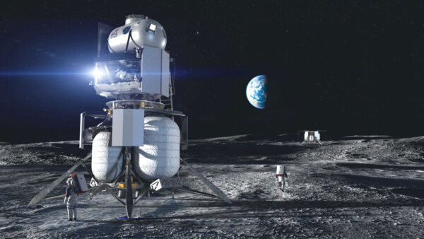 Koncept landeru národního týmu. Sestupový modul má zajistit Blue Origin, vzletový modul Lockheed Martin.